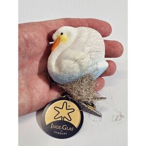 KSD Vintage Inge-Glas Christmas Blown Glass Ornament Clip On Pelican Bird Nest